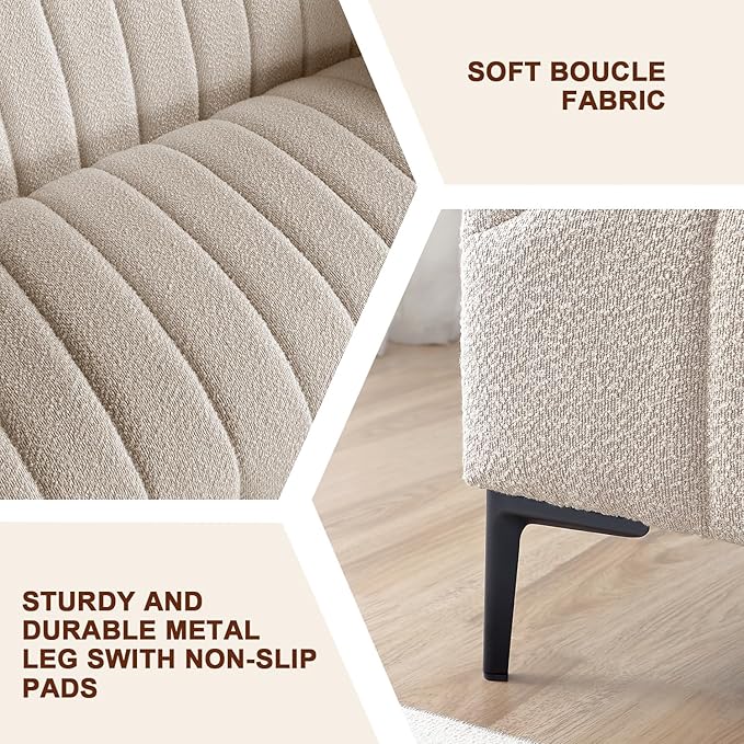 Get Set Style Modern Accent Single Sofa Chair with Arms,Tufted Bouclé Upholstered Comfy Reading Sofa with Arm,Thick Seat Cushion Chair for Living Room Bedroom Study Studio Lounge, Taupe