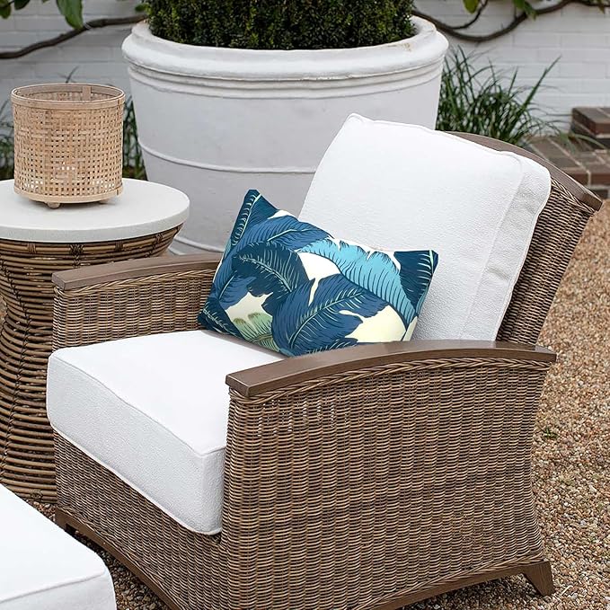 Outdoor Lumbar Pillows 12x20 inch, Rectangle Throw Pillows with Inserts, Decorative Lumbar Cushions for Patio Furniture Garden Couch Home Sofa Office Chair, Pack of 2, Swaying Palms Blue