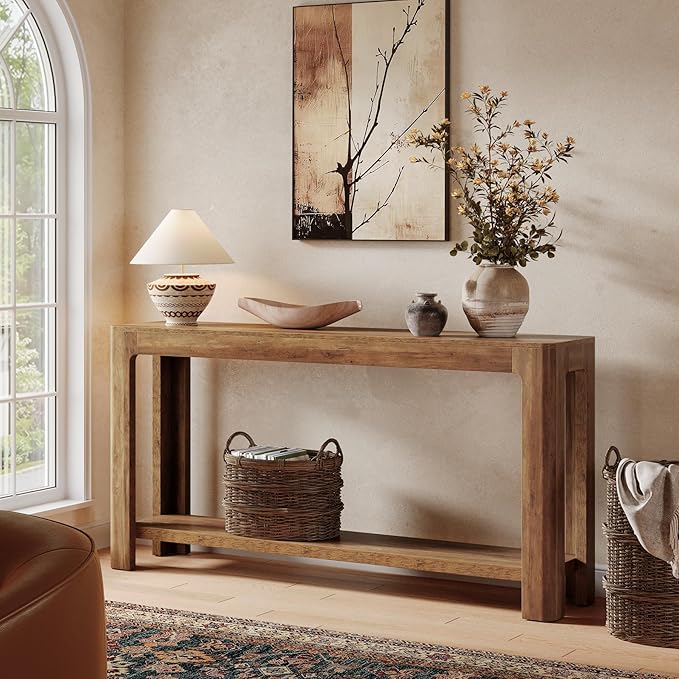 Tribesigns 63 Inch Entryway Console Table, 2-Tier Farmhouse Narrow Sofa Table Behind Couch, Accent Entrance Console Furniture for Entryway, Foyer, Hallway, Rustic Brown