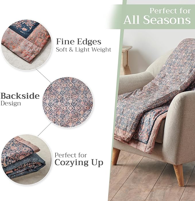 Maison d' Hermine Throw Blanket for Couch Lightweight Soft Warm Breathable Cotton Throw Blankets for Bed Girls Boys Women Men Gifts Sofa Travel Living Room Chair Bedding (60"x80", Imperfection)