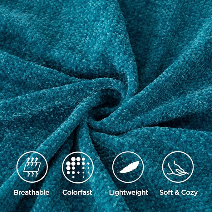 BATTILO HOME Teal Blue Throw Blanket for Couch, Bed, Sofa - Soft Cozy Chenille Throw with Fringe Tassels, Lightweight Knit Throw for Home Decor, 50"x60"