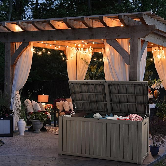 Vixzen 180 Gallon Resin Deck Box, Lockable Outdoor Storage Box for Patio Cushions Storage Furniture,Garden Tools, Pool Supplies, Weatherproof and UV Resistant- Grey