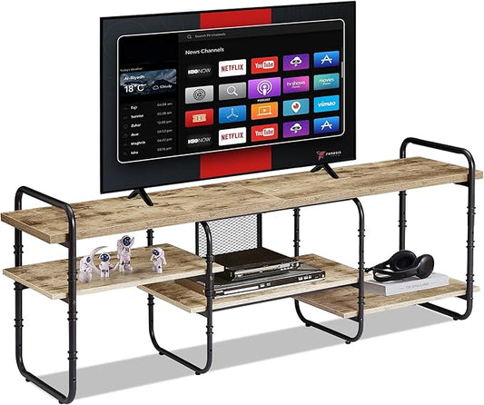VECELO TV Stands for 65 Inch,Entertainment Center/Media Console Table with Adjustable Storage Shelves for Living Room/Bedroom,Grey