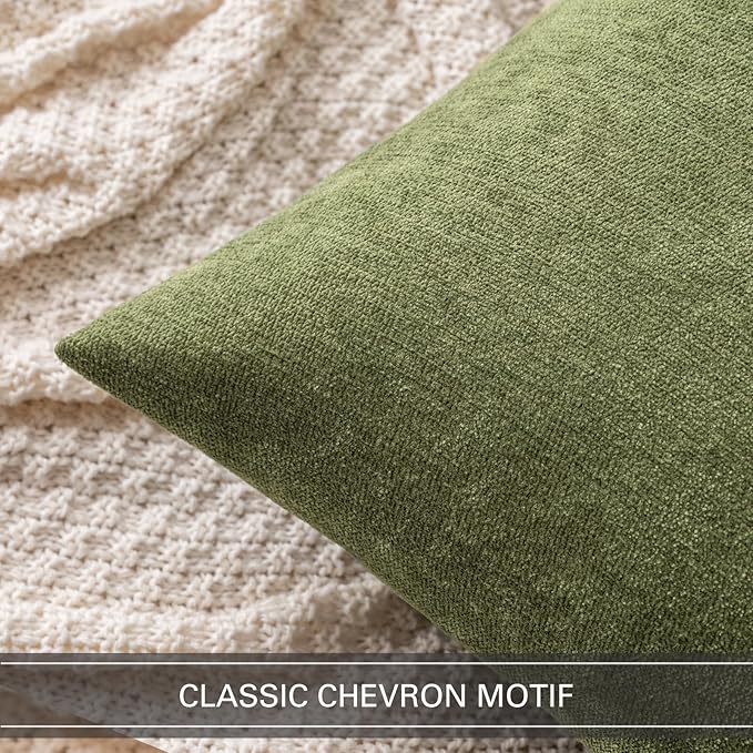MIULEE Pack of 2 Sage Green Decorative Pillow Covers 18x18 Inch Soft Chenille Couch Spring Throw Pillows Farmhouse Cushion Covers for Home Decor Sofa Bedroom Living Room