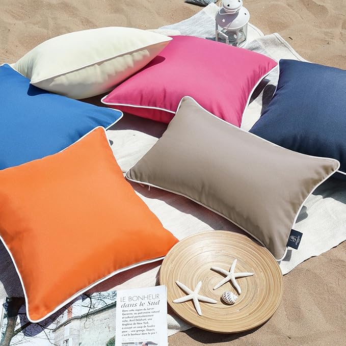 Phantoscope Pack of 2 Outdoor Waterproof Solid Throw Decorative Pillow Cover Decorative Square Outdoor Pillows Cushion Case Patio Pillows for Couch Tent Sunbrella, Light Coffee 20x20 inches 50x50 cm