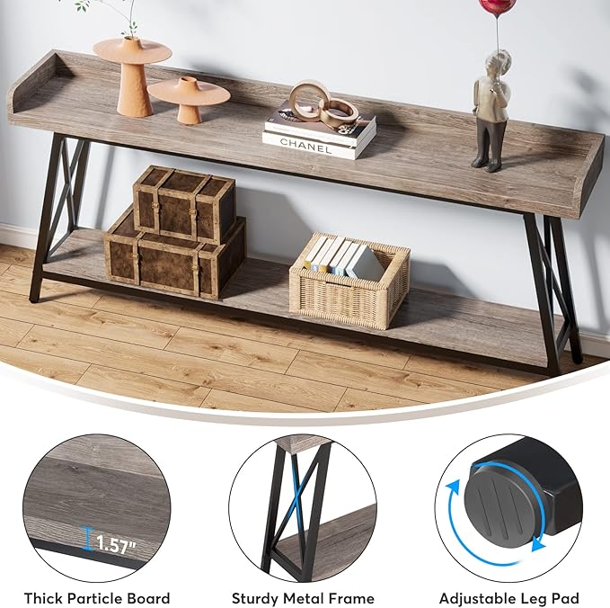 Tribesigns 70.9 inch Extra Long Console Table Behind Couch, Rustic Industrial Sofa Table for Living Room, Narrow Entryway Hallway Long Bar Table (Grey)