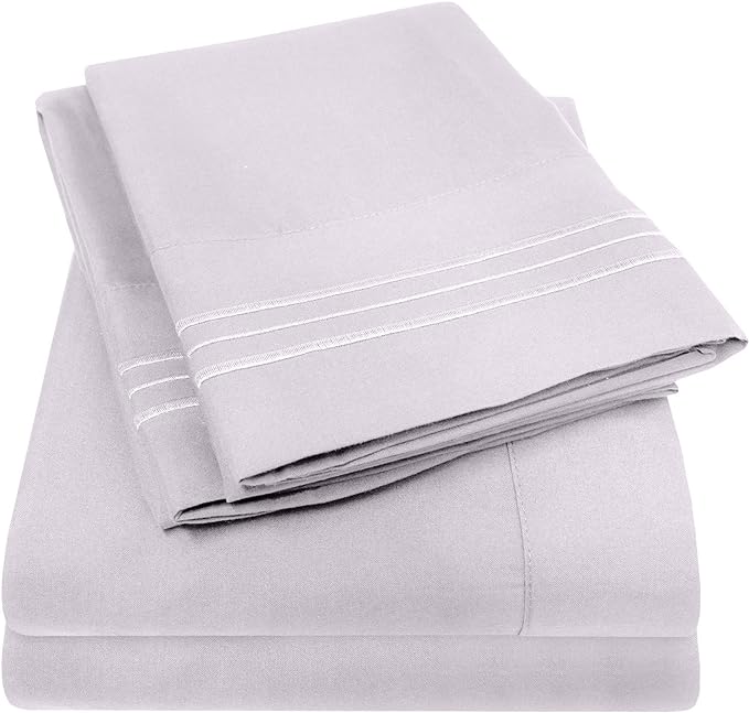 1500 Supreme Collection Twin Sheet Sets Lilac - 3 Piece Bed Sheets and Pillowcase Set for Twin Mattress - Extra Soft, Elastic Corner Straps, Deep Pocket Sheets, Twin Lilac