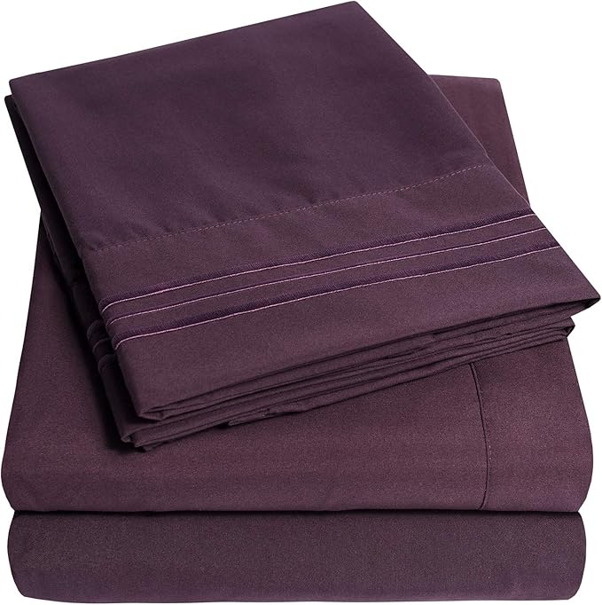 1500 Supreme Collection Twin XL Sheet Sets Purple- 3 Piece Bed Sheets and Pillowcase Set for Twin XL Mattress - Extra Soft, Elastic Corner Straps, Deep Pocket Sheets, Twin XL Purple