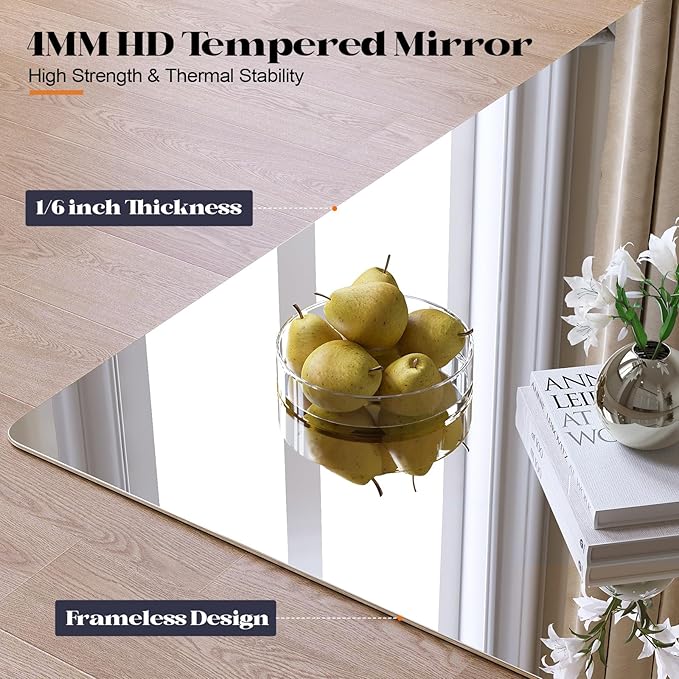 Frameless Mirror for Wall, 24" x 48" Frameless Bathroom Mirror, Tall Gym Mirrors Tempered Glass Vanity Mirror for Over Sink, Home Gym, Yoga Studio, Bedroom, Dancing Studio, Living Room