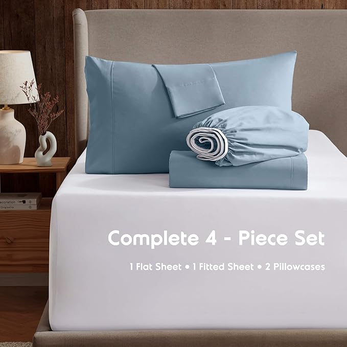 Nestl Split King Sheet Set - 1800 Ultra-Soft Microfiber Bed Sheets - Double Brushed - Deep Pockets - Easy Fit - 5 Piece Set - Bed Sheets & Pillowcases (Split King, Stone Blue)