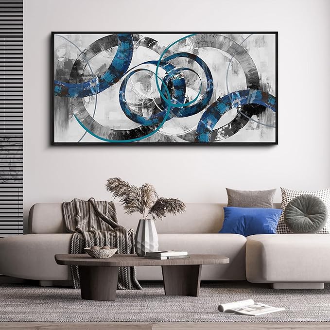 XLSJERST Large Frame Wall Art Blue Abstract Canvas - Modern Art Decor Pictures for Living Room Bedroom Office Gray and White Paintings Artwork Size 20x40 Inches