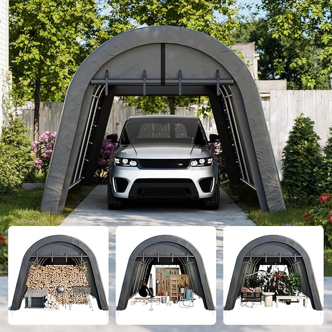 Portable Garage, Carport Canopy 12x20 FT Heavy Duty Car Port with Reinforced All-Steel Frame, Car Tent Garage with Zipper Doors for Outdoor Waterproof and UV Resistant Anti-Snow All Covered Carports