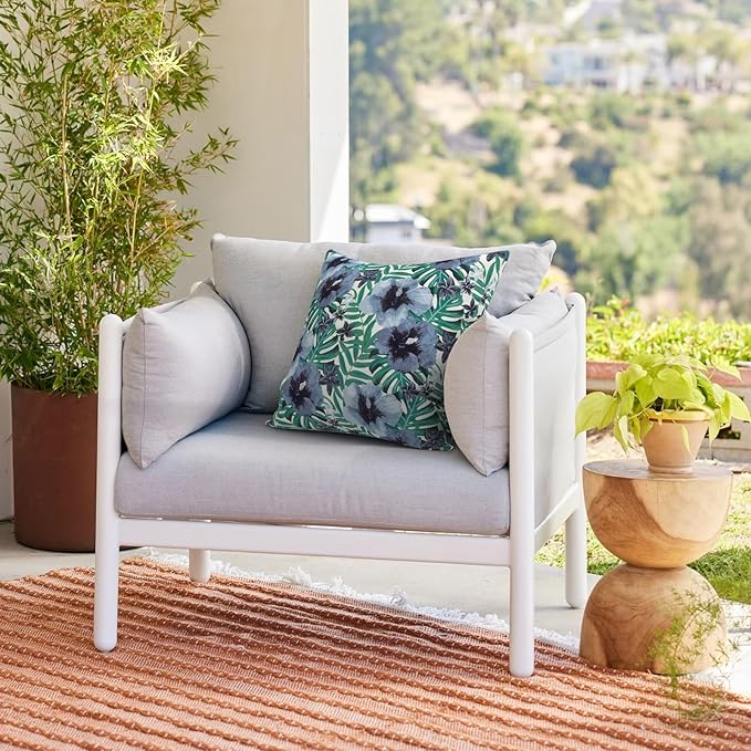 Outdoor Throw Pillows with Inners, All Weather Patio Pillows Set of 2, Square Pillows Decorative for Home Garden Furniture, 20x20 Inch, Blue Salmone Tropical