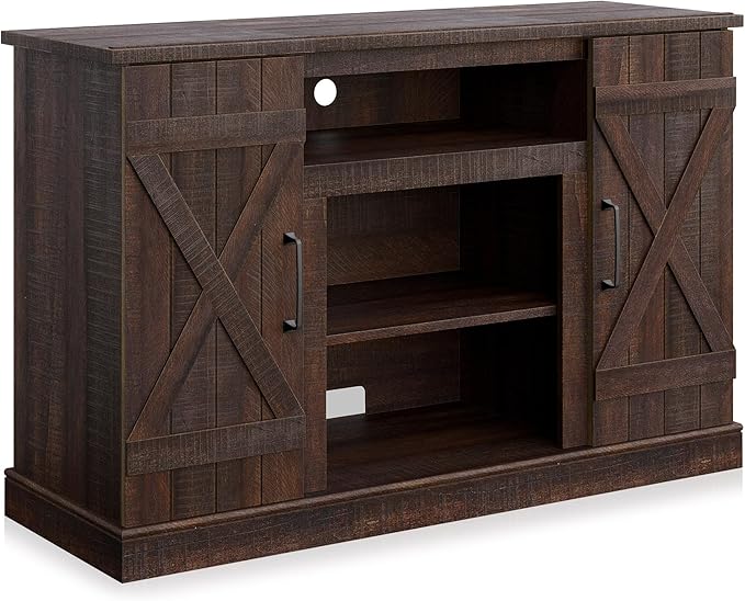 BELLEZE Industrial 47 Inch Rustic Wood TV Stand & Media Entertainment Center Console Table for TVs up to 50 Inch w/Open Storage Shelves & Cabinets - Veropeso (Espresso)