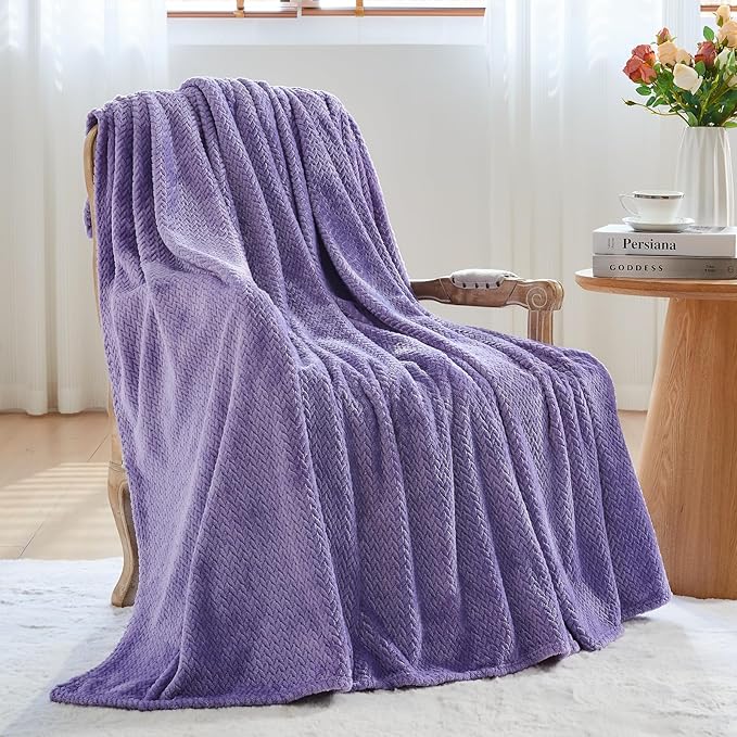 NEWCOSPLAY Super Soft Twin Blanket Lavender Premium Silky Flannel Fleece Leaves Pattern Lightweight Bed Blanket All Season Use (Lavender, Twin(60"x80"))