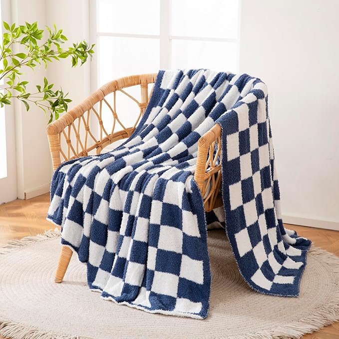 YIRUIO Throw Blanket Checkered Chessboard Fluffy Fuzzy Warmer Comfort Reversible Super Soft Cozy for Home Decor Bed Couch Sofa Living Room (Bluey, 60''x80'')
