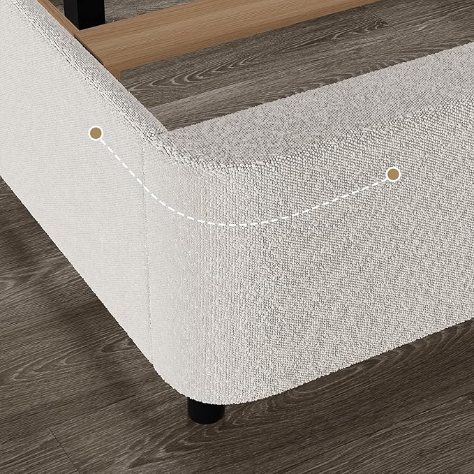 HOMBCK King Size Boucle Bed Frame, White Upholstered Platform Bed Frame King with Soft Headboard, Thickened Footboard, Rounded Corners, No Box Spring Required, Easy Assembly, White