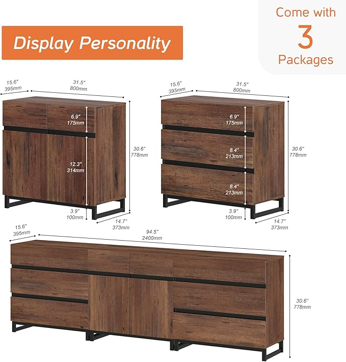 WAMPAT Modern TV Stand for TVs up to 100 Inch, 3-in-1 TV Console with Adjustable Shelves and 6 Drawers, Media Console for Living Room and Bedroom, Brown