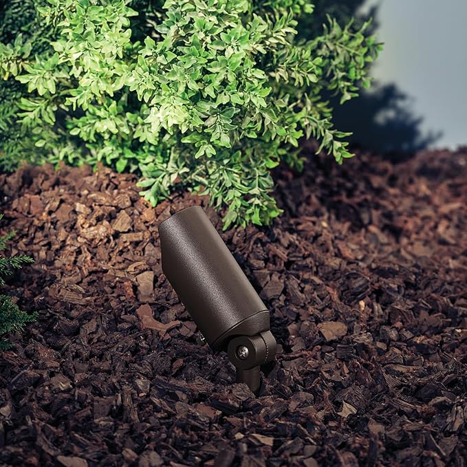 Kichler 6" Mini Outdoor Accent Light in Textured Architectural Bronze, 12V LED Adjustable Spotlight, (6" L x 2.5" H), 15384AZT,Brown