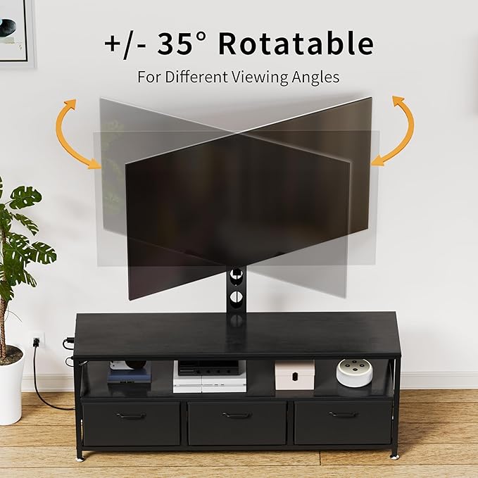 JUSTOGO TV Stand with Mount and Power Outlet, TV Stand Mount with Storage for Living Room, Entertainment Center with LED Lights for 45/55/60/65 inch, Height Adjustable Media Console, Black