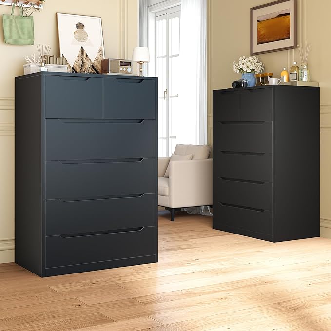 6 Drawer Dresser for Bedrom,Tall Black Chest of Drawers for Bedroom, Hallway, Closet, Modern 43.2" H X 27.6" W X15.6 D