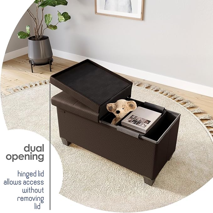 STORAGEBUD Storage Ottoman Bench with Bins, 30-in Storage Bench for Bedroom End of Bed, Folding Foot Rest Ottoman for Living Room Max 660lbs, Faux Leather Ottomans, Brown