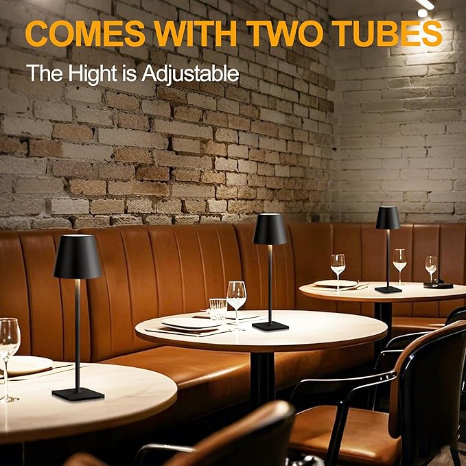 Cordless Table Lamp, Rechargeable lamp Portable, 5200mAh Battery Operated Lamp, 3 Color Stepless Dimming Up, Table Lamps Set of 2 for Restaurant/Bars/Outdoor Party/Camping/Coffee Shop (Black)