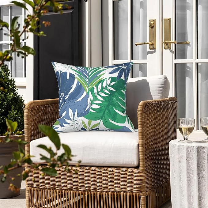 LVTXIII Outdoor Throw Pillow Covers 16 x 16 Inch, Covers ONLY Modern Cute Pattern Decorative Square Toss Pillow Case Pack of 2 for Home Patio Garden Sofa Bed Furniture, Islamorada Blue Green