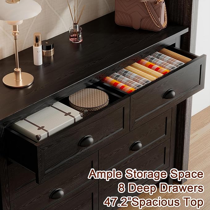 Wananlanen® Farmhouse Dresser for Bedroom, Antique Double Dresser & Chest of Drawer with Vintage Handle and Storage, Wooden Tall Rustic Organizer for Bedroom