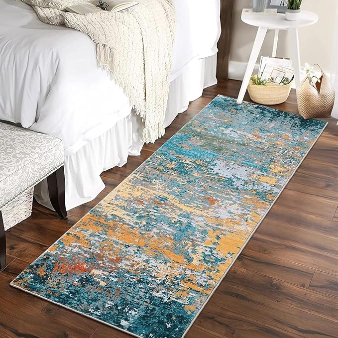 Modern Abstract 2x8 Runner Rug Washable Non Slip Stain Resistant Rug for Hallway Kitchen Bedroom Non Shedding Low Pile Indoor Floor Cover,Multi Color