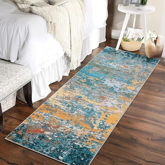 Modern Abstract 2x8 Runner Rug Washable Non Slip Stain Resistant Rug for Hallway Kitchen Bedroom Non Shedding Low Pile Indoor Floor Cover,Multi Color
