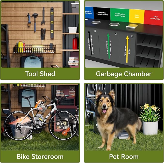 COMHOMA Shed Outdoor Storage Shed Metal,Lockable Doors Tool Sheds with Sloping Roof,Steel Garden Shed with Air Vent for Backyard,Patio,Lawn,Poolside (Grey, 10'*8'/Base)