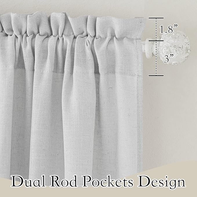 RYB HOME Linen Sheer Curtains for Kitchen, Casual Wave Texture Semi Sheer Curtains for Bedroom/Bath, Privacy Window Treatment for Home Office, Dove Grey, 52 x 45 Each Panel, 2 Pieces