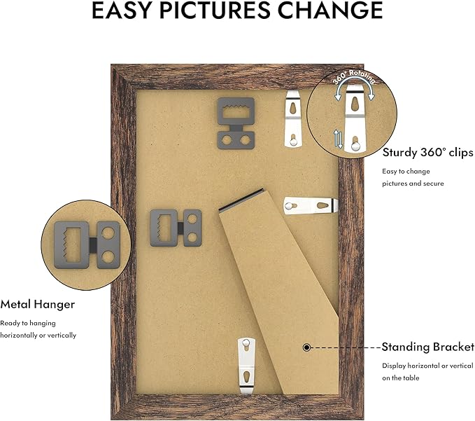 4x6 Picture Frame with Glass, Display Pictures 3.5x5 with Mat or 4 x 6 without Mat - Wall and Tabletop, 4 by 6 Photo Wooden Frames (Rustic Brown, 1 Pack)