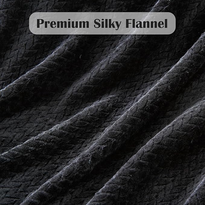 NEWCOSPLAY Super Soft King Blanket Black Premium Silky Flannel Fleece Leaves Pattern Lightweight Bed Blanket All Season Use (Black, King(90"x110"))