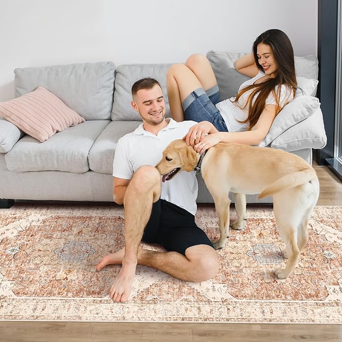 Tangsoo 2x5 Washable Runner Rug for Hallways, Non Slip Vintage Runner, Soft Low Pile Long, Print Distressed Brick Red Carpet Runners for Kitchen Bedroom Entryway Bathroom Living Room