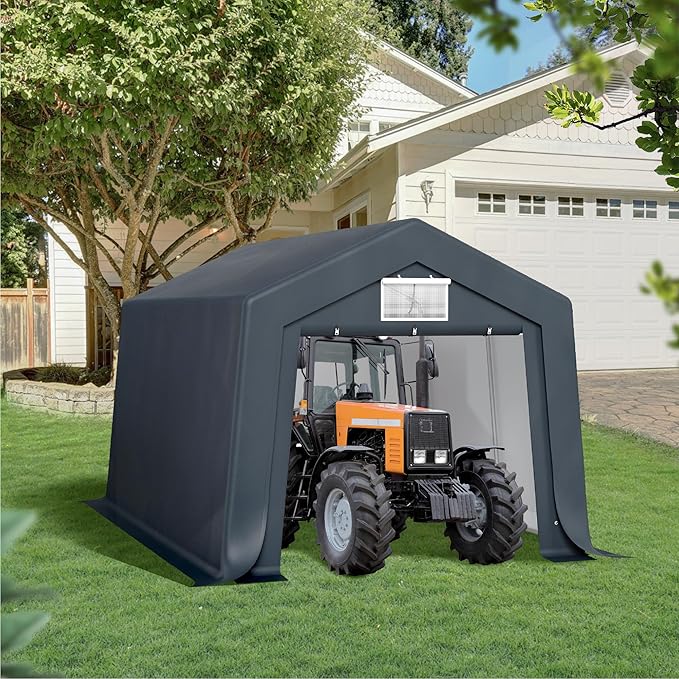 Sophia & William Carport Storage Shed 10x15 ft Portable, Heavy Duty Car Port Canopy Garage Shelter with Sidewalls and Roll Up Doors for Automobile Boat Motorcycle Bike, Gray