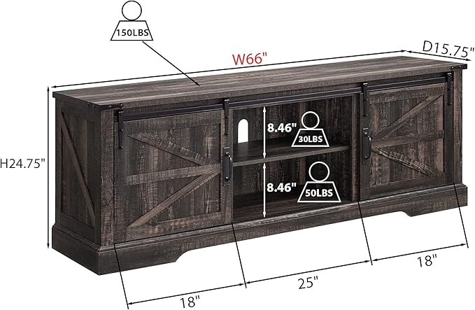 T4TREAM Farmhouse TV Stand for 75 Inch TV, Rustic Entertainment Center w/Sliding Barn Door, Large Media Console Cabinet w/Storage Shelves, Wood Television Stand for Living Room, Dark Rustic Oak