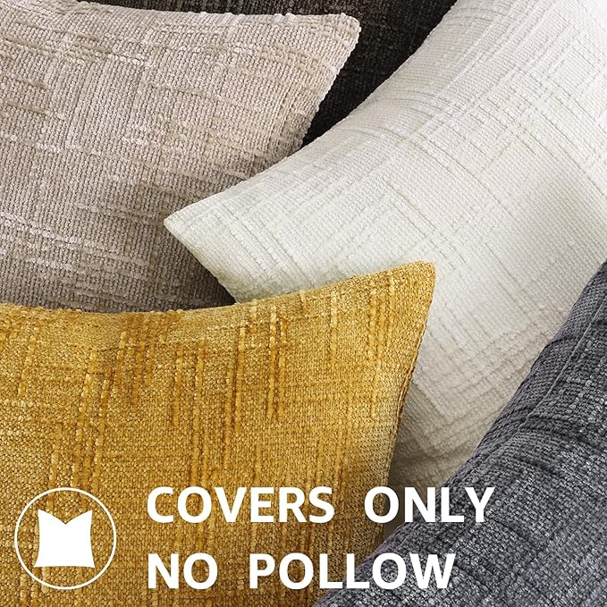 decorUhome Dark Brown Chenille Throw Pillow Covers 18x18 Set of 2 Thick Textured Slubby Couch Pillow Covers Farmhouse Accent Modern Neutral Decorative Pillow Cases for Bed Sofa Living Room