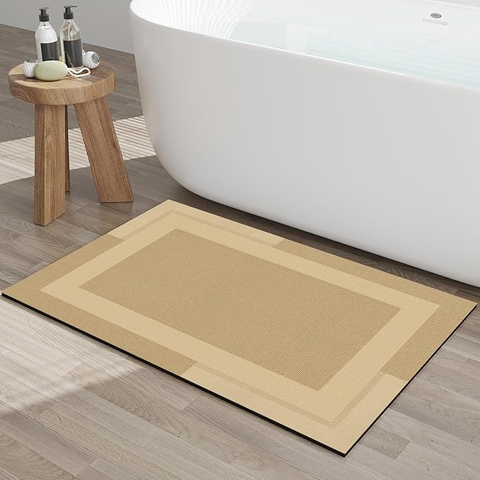 Non Slip Bath Mat, Rubber Backing Ultra Thin Bathroom Rugs Fit Under Door Quick Dry Super Absorbent Washable Bath Rug Shower Mat for Bathroom Floor Bathtub Shower Sink, Easy Care Brown 20"x 32"