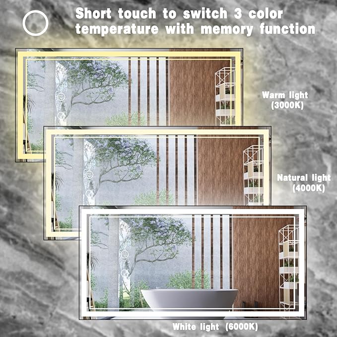 36" x 18" LED Bathroom Mirror with Lights Framed LED Mirror for Bathroom Backlit and Front Lighted Bathroom Mirror Black Square Aluminum Frame Anti-Fog Dimmable Adjustable Shatter-Proof