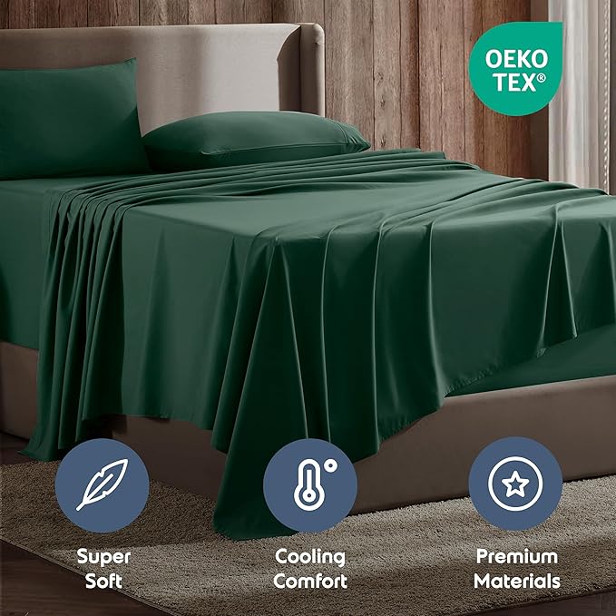 Nestl Full XL Sheet Set - Luxury 1800 Ultra-Soft Microfiber Full Extra Long Bed Sheets - Double Brushed - Deep Pockets - Easy Fit - 4 Piece Set - Bedding Sheets & Pillowcases (Full XL, Dark Green)
