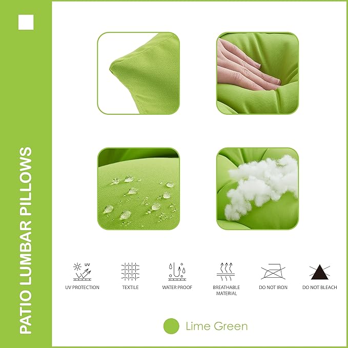 Indoor Outdoor Lumbar Pillows,Waterproof Outdoor Pillows Set of 2 for Patio Furniture,12×20 Inch,Lime Green