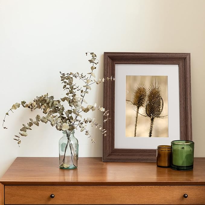 GraduationMall 8x10 Wooden Picture Frames,Display Photos 5x7 with Mat or 8x10 Without Mat,Real Glass,Wall or Tabletop Display,Rustic Brown Set of 2