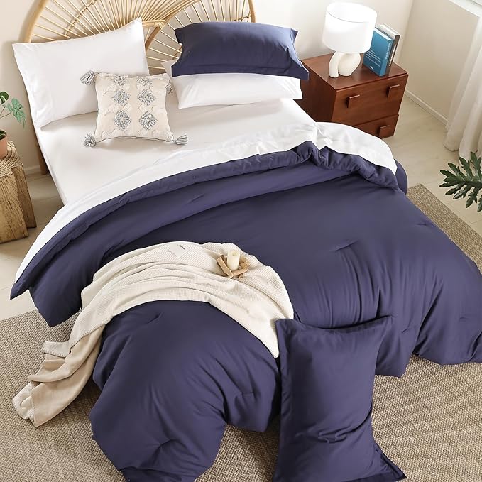 weigelia Twin Comforter Set Microfiber 5 Pieces Navy Blue Twin Bedding Set All Season Soft Lightweight Comforter Set Bed in a Bag Twin Set with Comforters, Flat & Fitted Sheets, Pillowcases & Shams