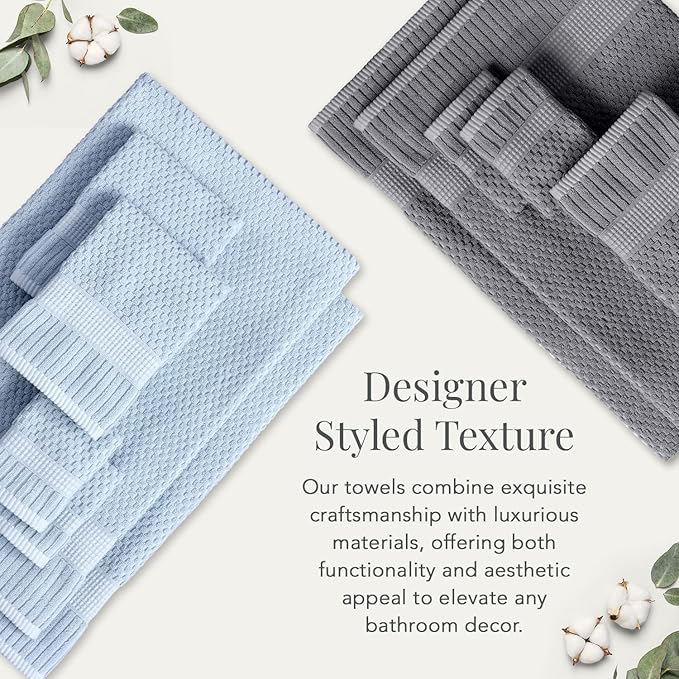 NY Loft 100% Cotton Hand Towel 6 Pack | Super Soft & Absorbent Quick-Dry Hand Towels 16" x 28" |Textured and Durable Cotton | Trinity Collection (6 Pack Hand Towel, Charcoal Grey)