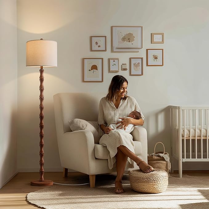 BOBOMOMO 62" Rustic Farmhouse Floor Lamp with Remote & Dimmable 9W Bulb, 3 Color Temperatures Tall Resin Standing Lamp, Retro Floor Lamp for Living Room, Bedroom, Office, Nursery, Reading Nock