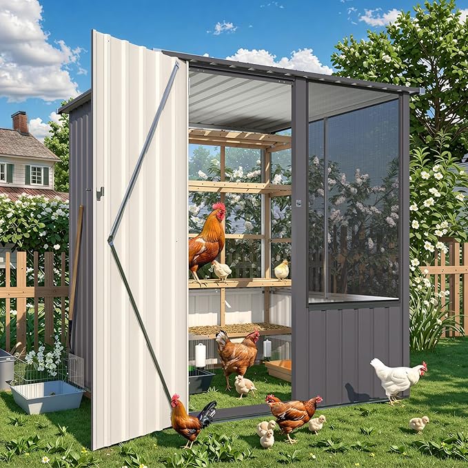 AECOJOY 5x5 FT Storage Shed, Metal Sheds & Outdoor Storage Clearance with Lockable Doors and Ventilated Mesh, Utility Garden Tool Shed for Backyard, Patio, Poolside