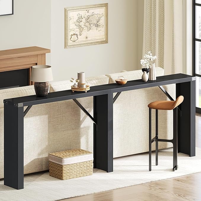 Console Table, 78.7" Long Behind Couch Sofa Table, Entryway Table, Farmhouse Console Table for Narrow Spaces, Hallway, Living Room, Black CT32BB