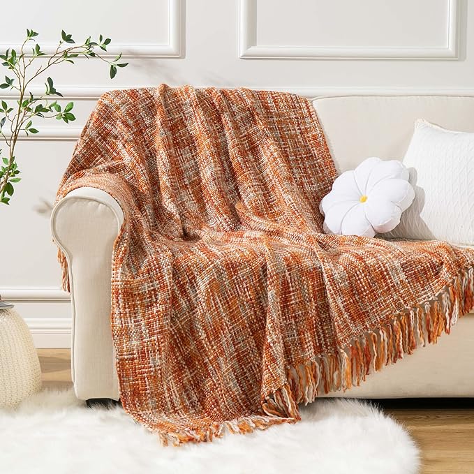 BATTILO HOME Orange Throw Blanket for Couch, Decorative Fall Blankets and Throws, Soft Colorful Throw Blankets for Bed, Halloween Throw Blanket for Home Decor, 50"x60"